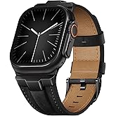 Leather bands Compatible With Apple Watch Ultra Band 49mm 46mm 45mm 44mm 42mm, Superior Genuine Leather Rugged Metal Connector Durable Strap for Men iWatch Ultra3 2 1,Series 11 10 9 8 7 6 5 4 3 SE3 SE
