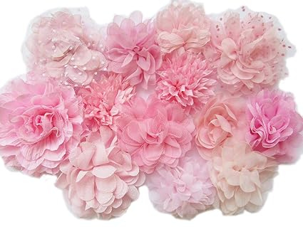 YYCRAFT 10pcs Pink Chiffon Flower for Girls Headband Baby Flowers BowsCraftsParty Decoration(3-4.5)