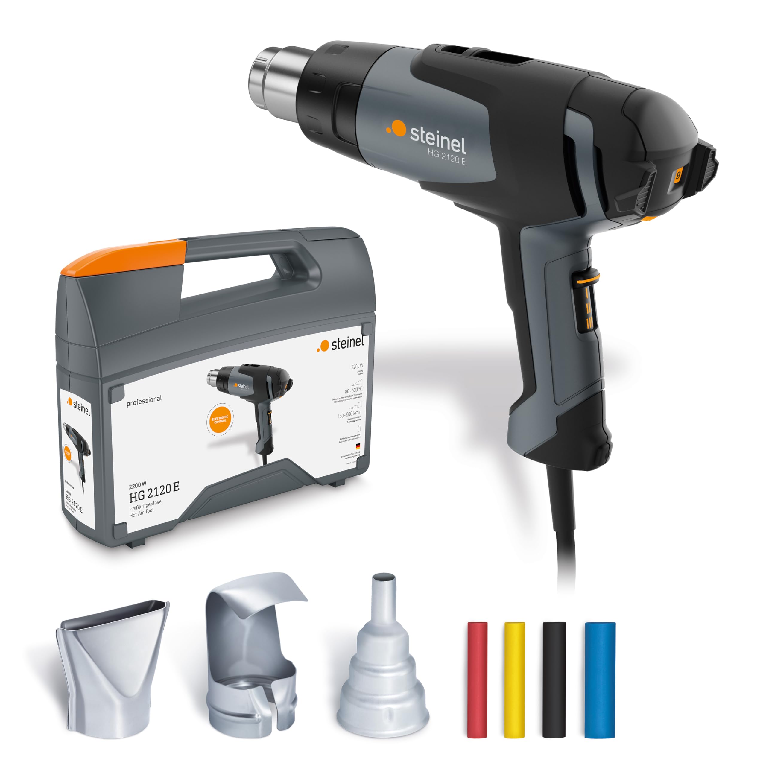 Steinel Professional Kit HG 2120 and Hot Air Gun 2200 W 80 – 630 °C (1 °/2 °/3 ° Level) 150/150 – 300/300 – 500 l