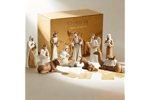 Storieme Nativity Set for Christmas Indoor: 12-Piece 7.87 Inches Resin Nativity Figures with The Three Wisemen - Christian Holy Family Traditional Figurines Tabletop Mantel Decorations
