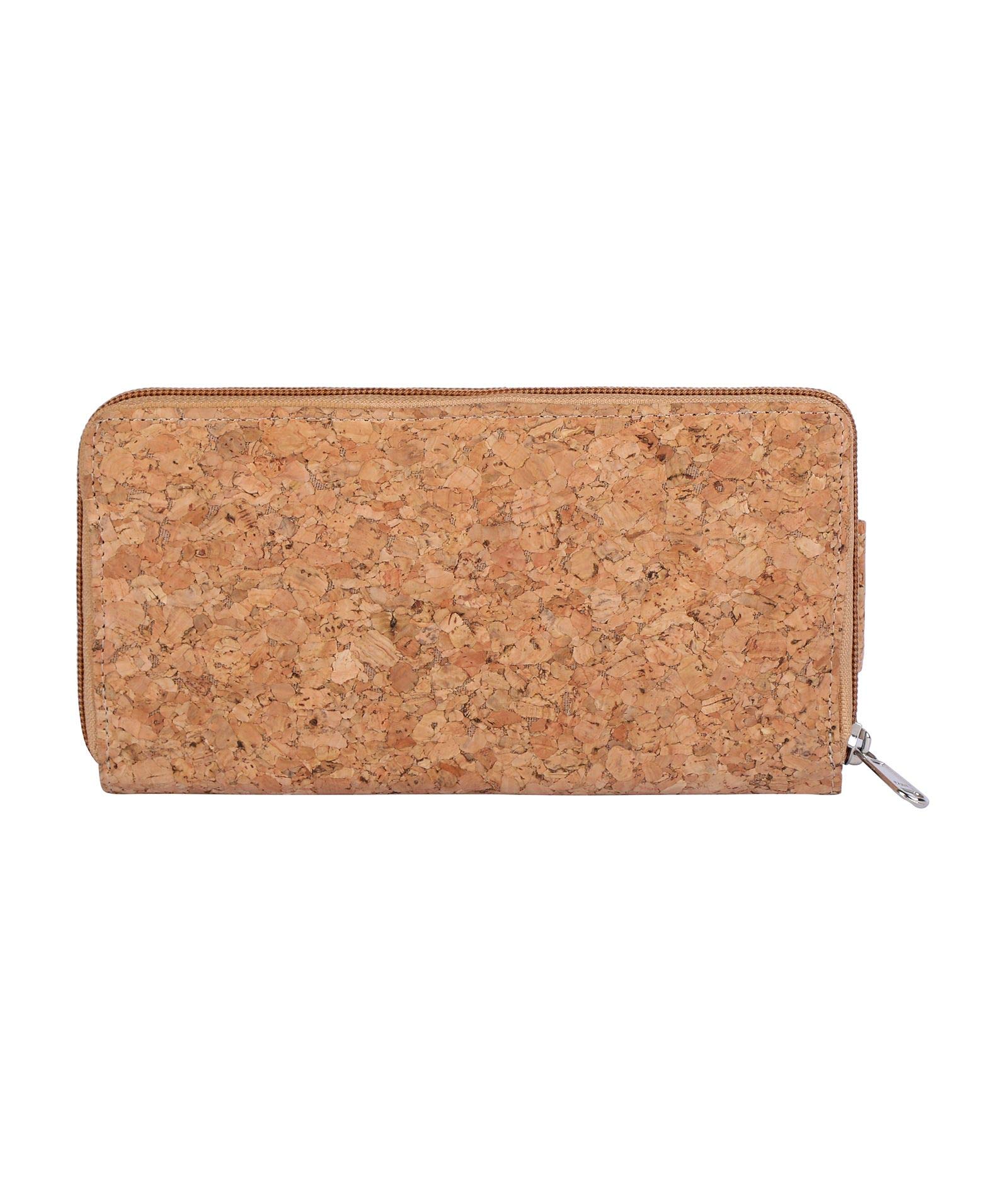 Hudson & James Ladies Designer Cork Vegan RFID Blocking Shield Compact Card Holder Wallet Purse Multi Card Women Clutch Wallet with Phone Pocket (Natural Cork)