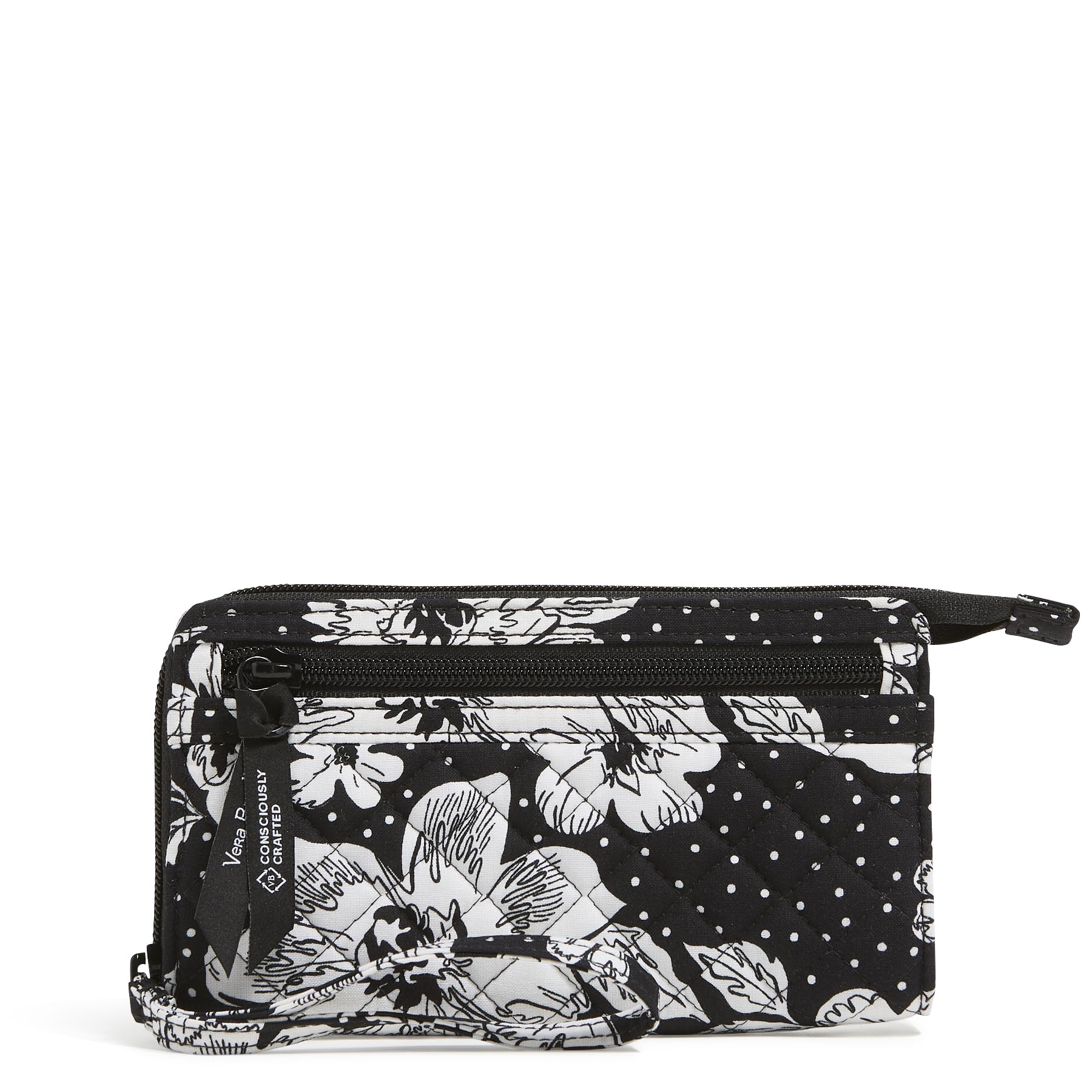 Cotton Collegiate Front Zip Wristlet with RFID Protection (Multiple Teams Available), Black/White Rain Garden Image