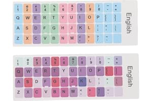 2pcs Keyboard Stickers, Computer Keyboard Replacement Stickers Colorful English Language Dustproof Waterproof Coating PVC Com