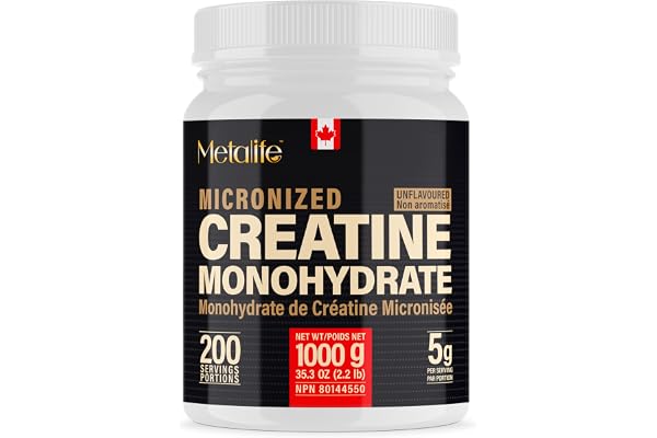 MetaLife 100% Pure Creatine Monohydrate Powder, Canada-Made, 1000 g (200 Servings) Micronized Powder, For Muscle Growth, Stre