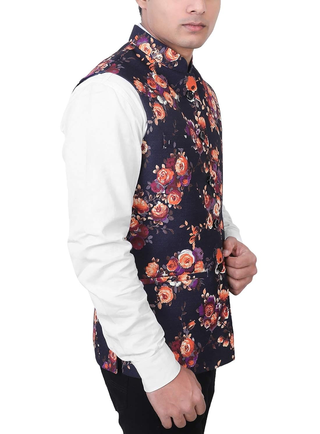 la rainbow casual silk blend printed nehru jacket for men/boys