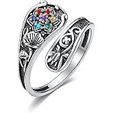 UCADRIT Mandala Chakra Ring Sterling Silver Lotus Spoon Ring Protection Mandala Jewelry Chakra Gifts for Women