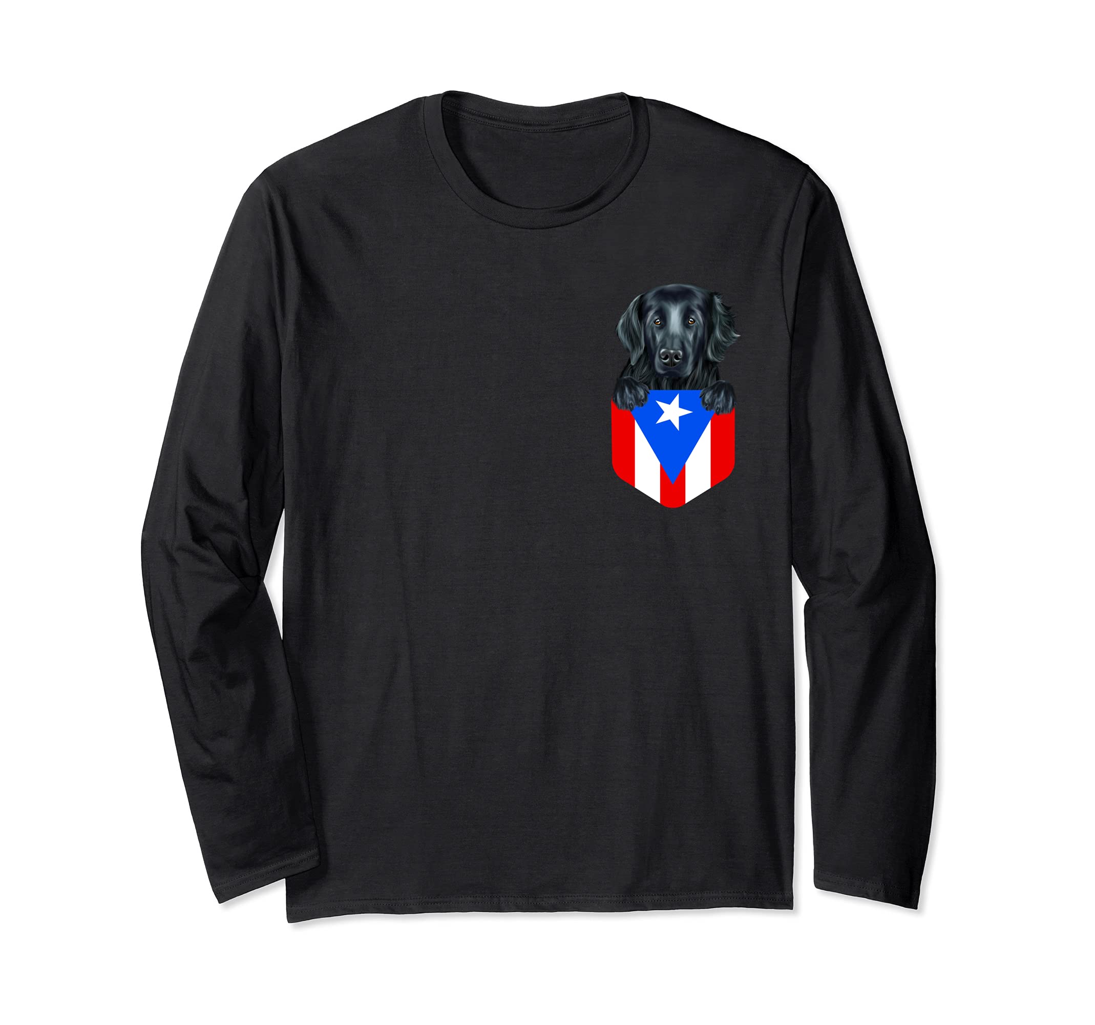 Puerto Rico Flag Flat-Coated Retriever Dog In Pocket Long Sleeve T-Shirt