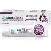 Denttach Seven Denture Adhesive, Thermoplastic Denture Adhesive Up to 7 Days, Extra Strong Waterproof, Secure Denture Grip &amp; Cushion, Refit, Reliner for Upper &amp; Lower Dentures, Comfortable, Zinc Free