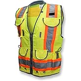 Radians SV55 Class 2 Heavy Woven Two Tone Engineer Vest with Padded Neck to Support Extra Weight in Cargo Pockets