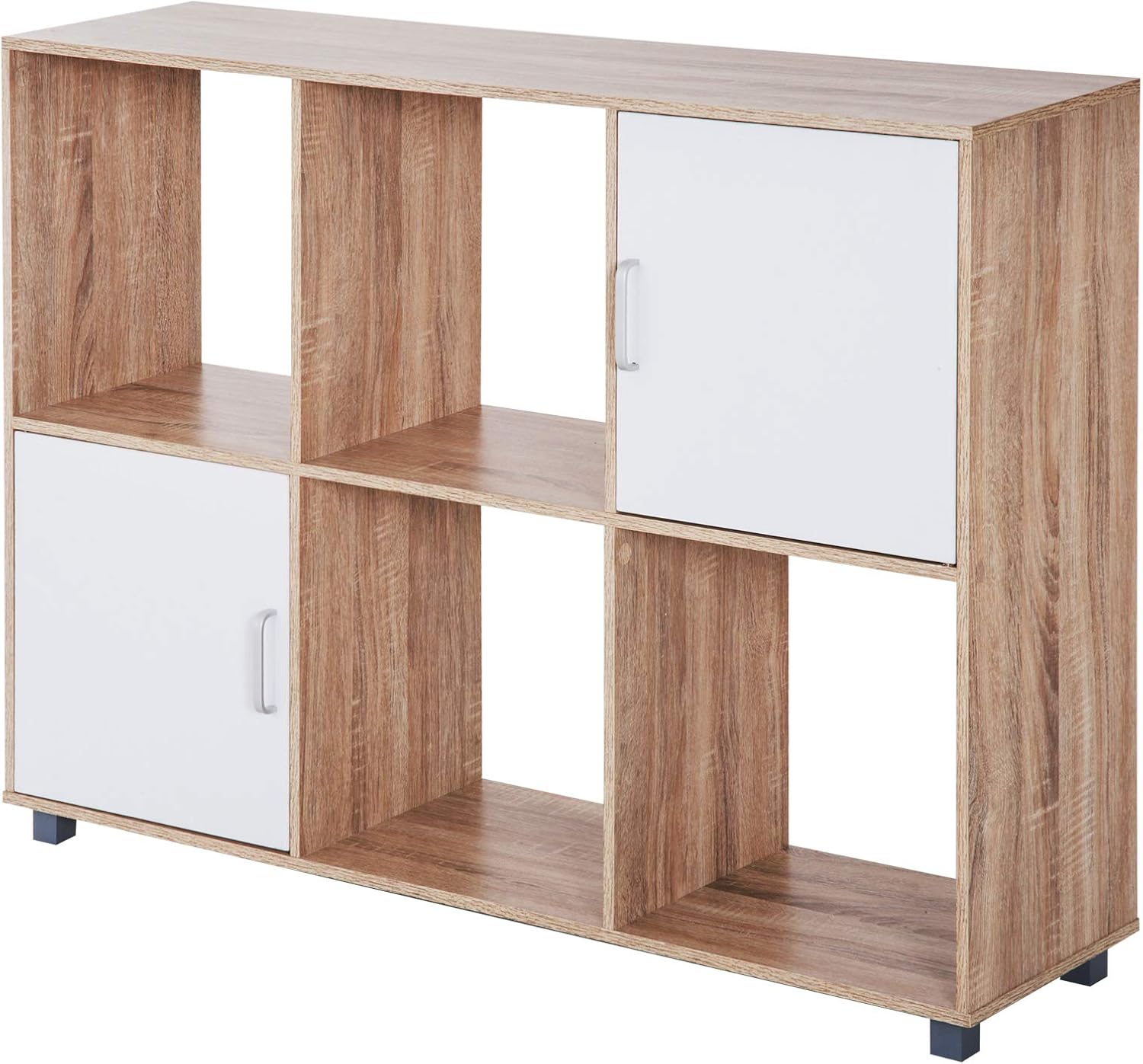 Wooden 6 Cube Storage Unit with 2 Doors Bookcase Shelves