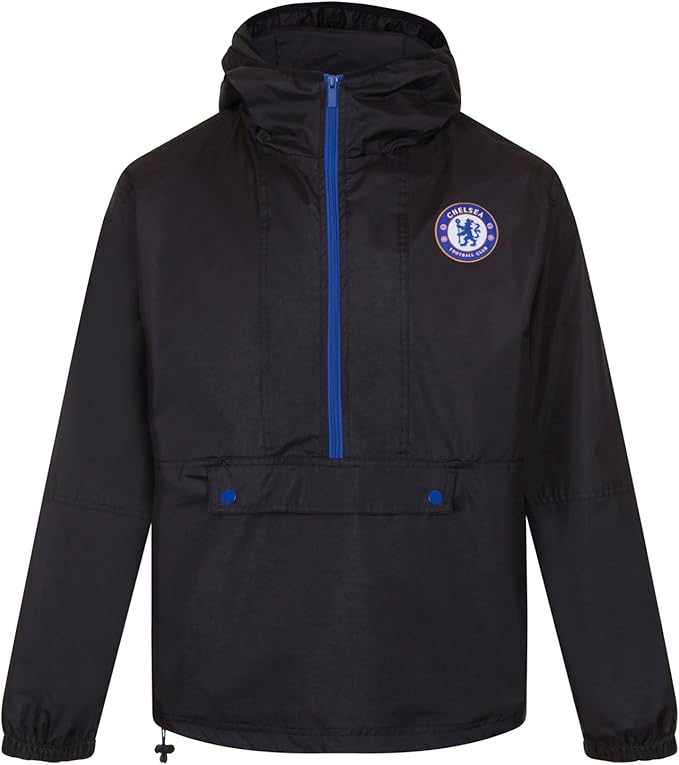Chelsea FC Official Gift Mens Half Zip Shower Jacket Windbreaker Black Large at Amazon Men’s