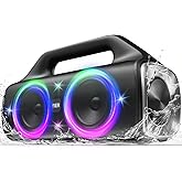 YIER Speakers, 80w (Peak) Portable Wireless Speaker with Lights, Stereo Loud Sound, IP67 Waterproof, Deep Bass Outdoor Speakers Bluetooth 5.3 Dual Pairing for Home Party Beach Camping, Gifts
