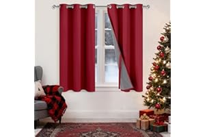 XWZO 100% Blackout Curtains 54 Inches Long with Tiebacks- Soundproof & Energy Efficiency Window Draperies Grommet Top with Black Liner for Bedroom/Living Room, Christmas Red, W42 x L54, Set of 2