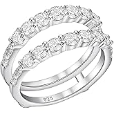 Wuziwen Ring Enhancer for Engagement Rings Two Row Sterling Silver Wedding Bands for Women Stackable Cubic Zirconia