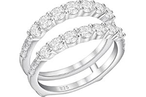 Wuziwen Ring Enhancer for Engagement Rings Two Row Sterling Silver Wedding Bands for Women Stackable Cubic Zirconia