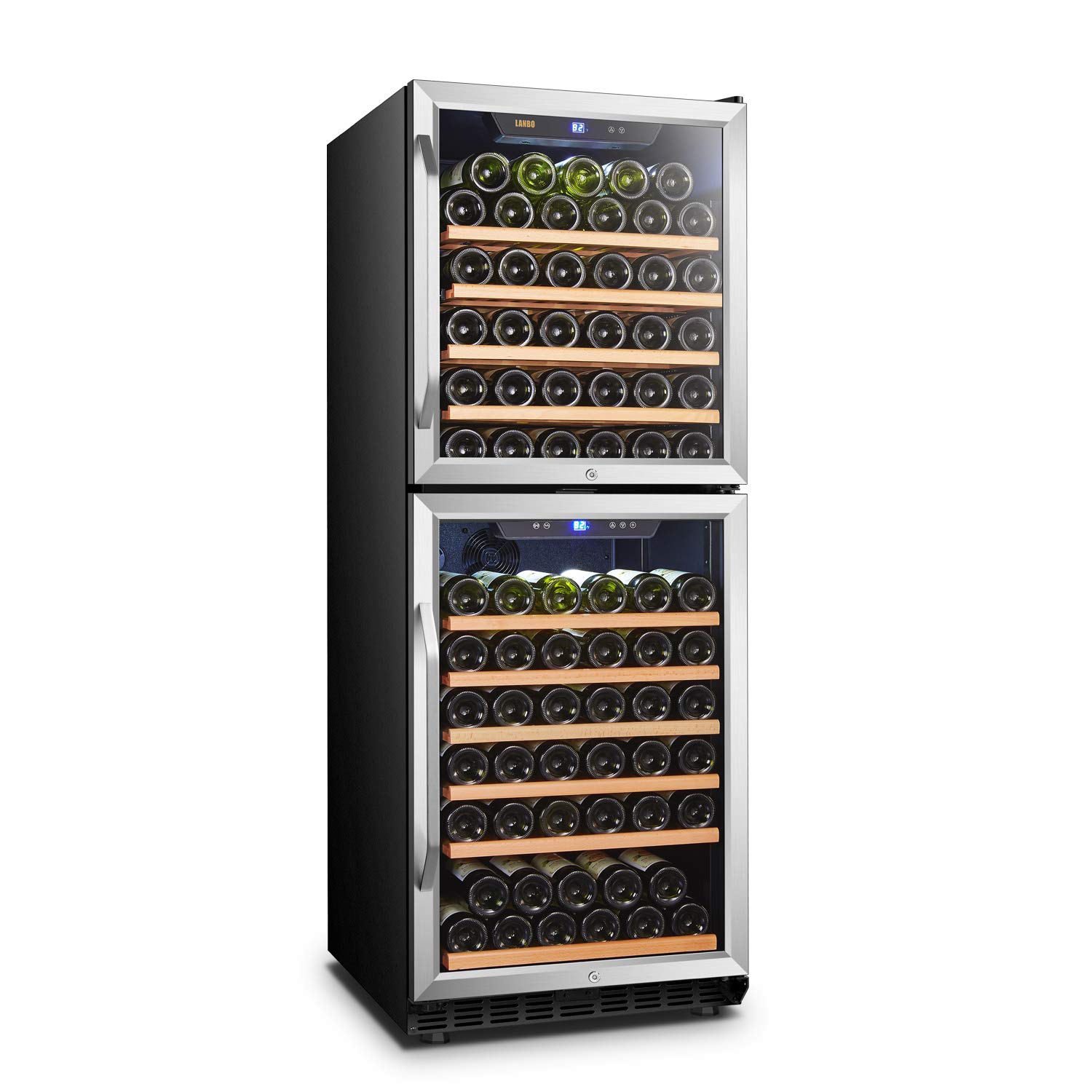 LANBO Red Wine Cooler, 133 Bottle Built-in or Freestanding Compressor Wine Cellar Fridge, Dual Zone Dual Door