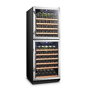 LANBO Red Wine Cooler, 133 Bottle Built-in or Freestanding Compressor Wine Cellar Fridge, Dual Zone Dual Door