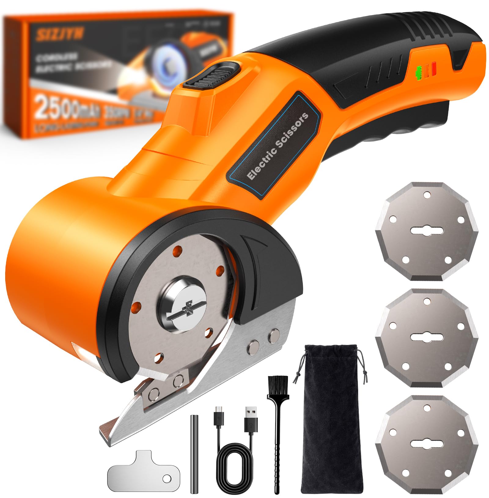 Electric Cardboard Cutter with 3 Tungsten Steel Blades, Box Cutter, High-Torque Motor, 2500mAh Battery, LED Light, Electric S