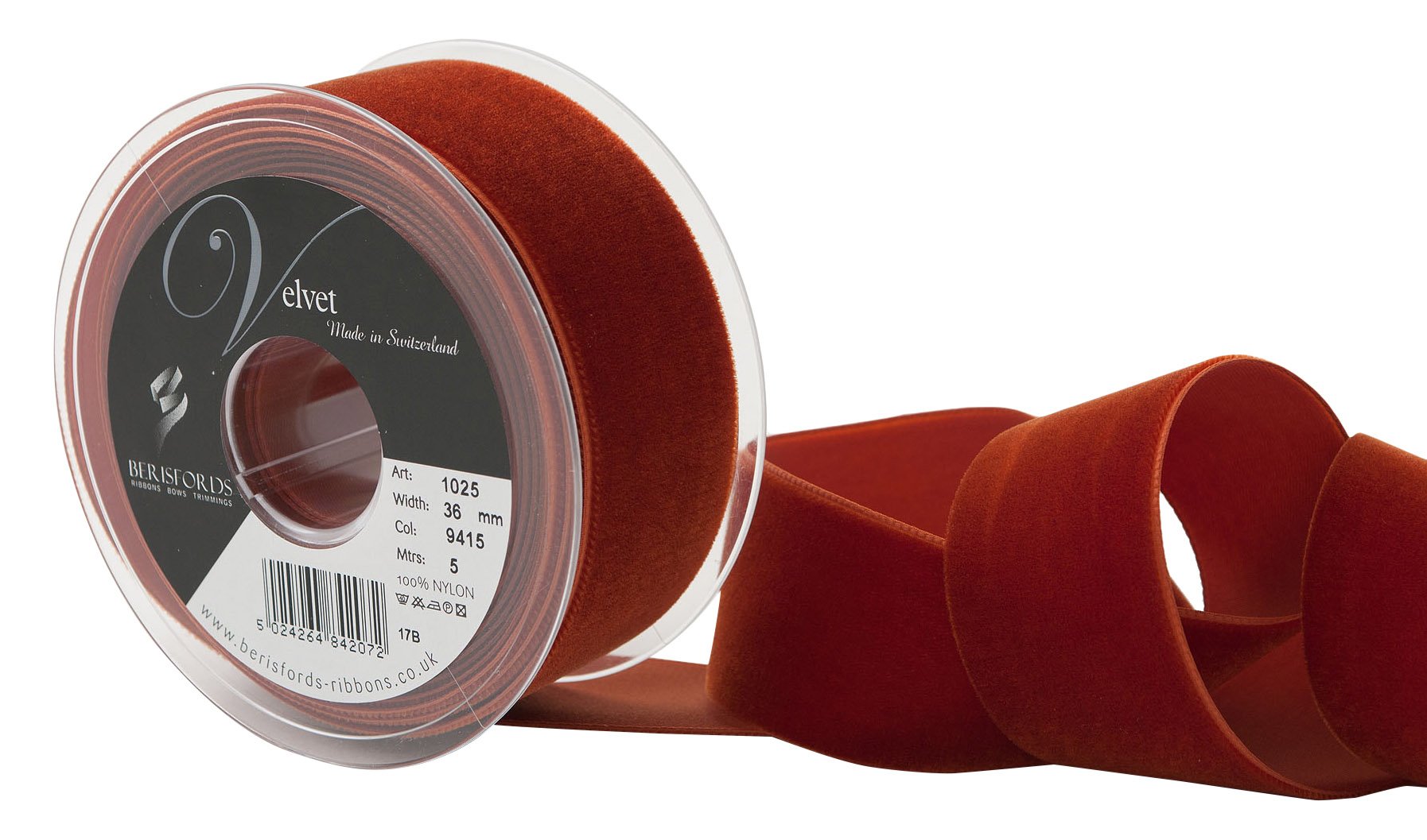Berisfords Velvet Ribbon, Acajou, 10.2 x 4.5 x 10.2 cm, Mahogany