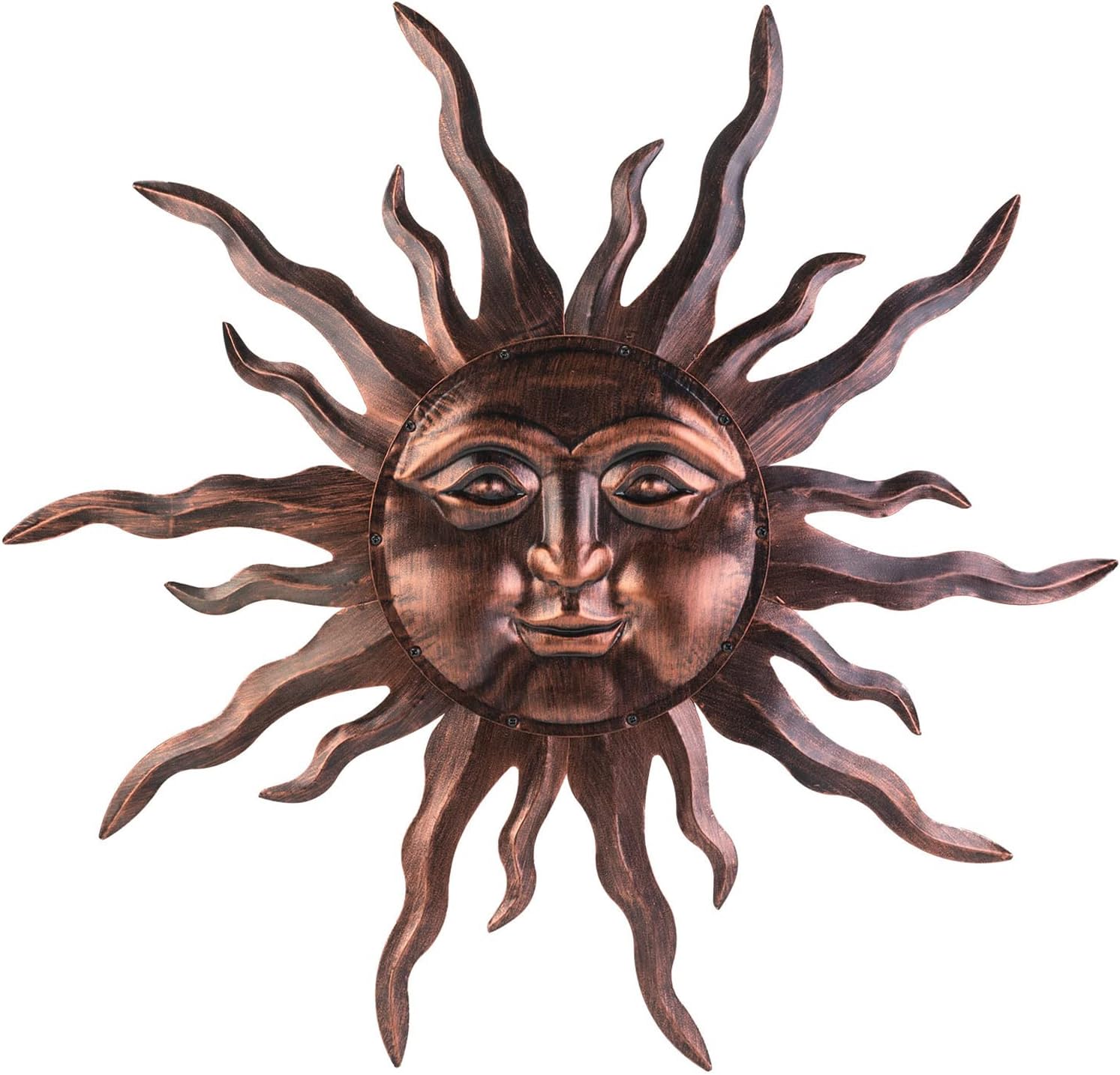 Plaques & Wall Art - VZVXCC Large Metal Sun Wall Art Decor- 30 inches Sun Wall Hanging Decoration for Indoor Outdoor, 3D Sun Face Metal Wall Sculpture for Home Bedroom Living Room Office Garden Yard Patio(Bronze)