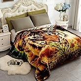 JYK Korean Faux Mink Fleece Blanket 75”x87” and 5 LB Mink Blanket - 2 Ply Reversible 520GSM Silky Soft Plush Warm Blanket for Autumn Winter, A&B Pattern (Queen, Tiger/Tiger Stripes)