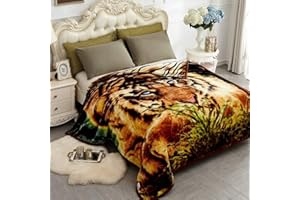 JYK Thick Korean Faux Mink Fleece Blanket 75”x87” and 5 LB Mink Blanket - 2 Ply Reversible 520GSM Silky Soft Plush Warm Blanket for Autumn Winter (Queen, Tiger)