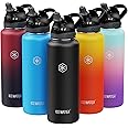 ICEWATER - 40 oz Insulated Water Bottle,Automatic Straw and Lockable Lid with Soft Rubber Nozzle, One-hand Operation, Carry Handle, Leakproof, Stainless Steel, BPA-Free (Black)