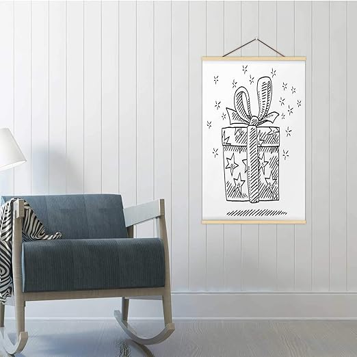 Amazon Com Hitecera Gift Box Surprise Drawing Illustration Gift Poster Black And White Poster Frame 16x25in Wxh Posters Prints