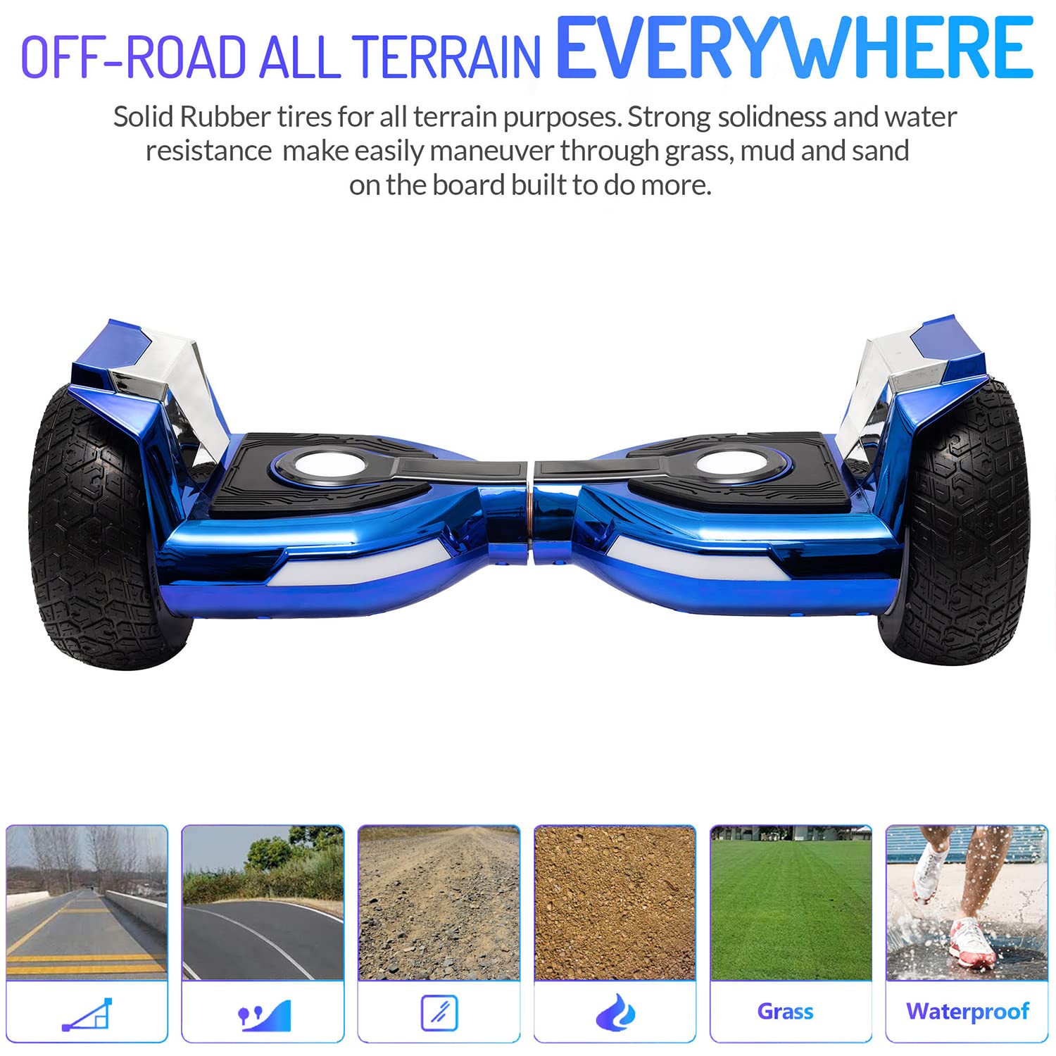 8.5” All Terrain Hoverboard for Adults, Hover Board with Bluetooth and LED Lights, UL2272 Safety Certified