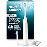 Philips Sonicare 5900 Rechargeable Electric Toothbrush, 2 Brush Head, White | 1000% More Plaque Removal&sup1;, Pressure Sensor, 6 Brush Settings, 21-Day Battery, 2-Minute Guided Timer, HX7130/02