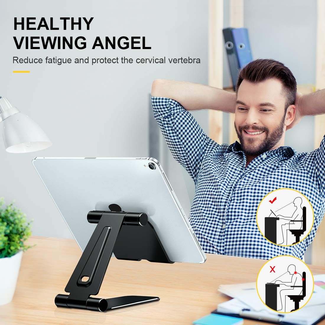 Humixx Tablet Stand, Dual Adjustable Phone Stand [Sturdy No-Slip/Shaking] Foldable Holder Dock Compatible with iPad Pro 12.9 Mini Air Samsung Galaxy Kindle Fire Nintendo Switch Pad 4-13 Inch Tablets: Home Audio & Theater