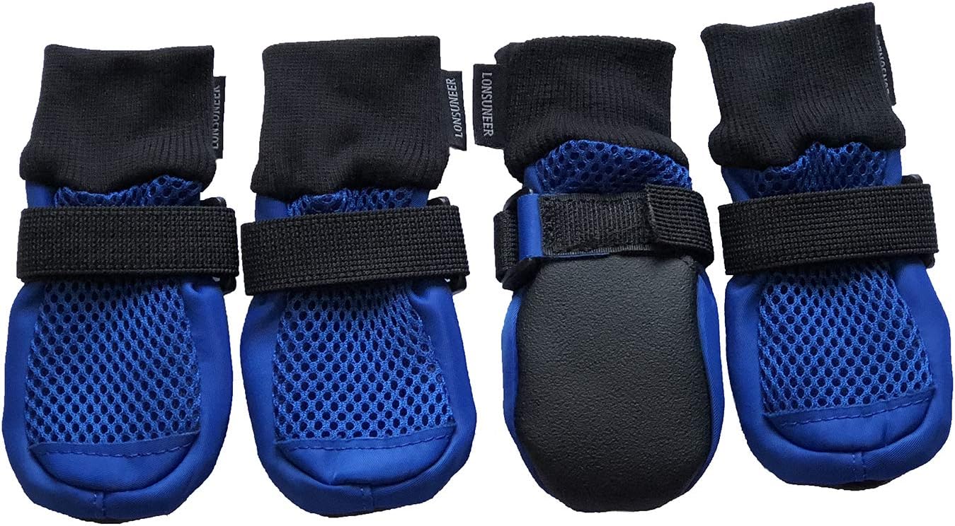 Dog Boots Breathable, Dog Shoes Protecting Dog's Paws, Dog Booties with Soft and Nonslip Soles, Set of 4, Size X-Small, Color Blue