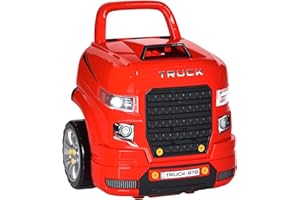 Qaba Truck Engine Toy, Kids Mechanic Set with Lights, Sounds, Steering Wheel and Horn, Pretend Car Service Station Play with 61-Piece Included, Toy Engine Building Kit for Kids Aged 3+, Red