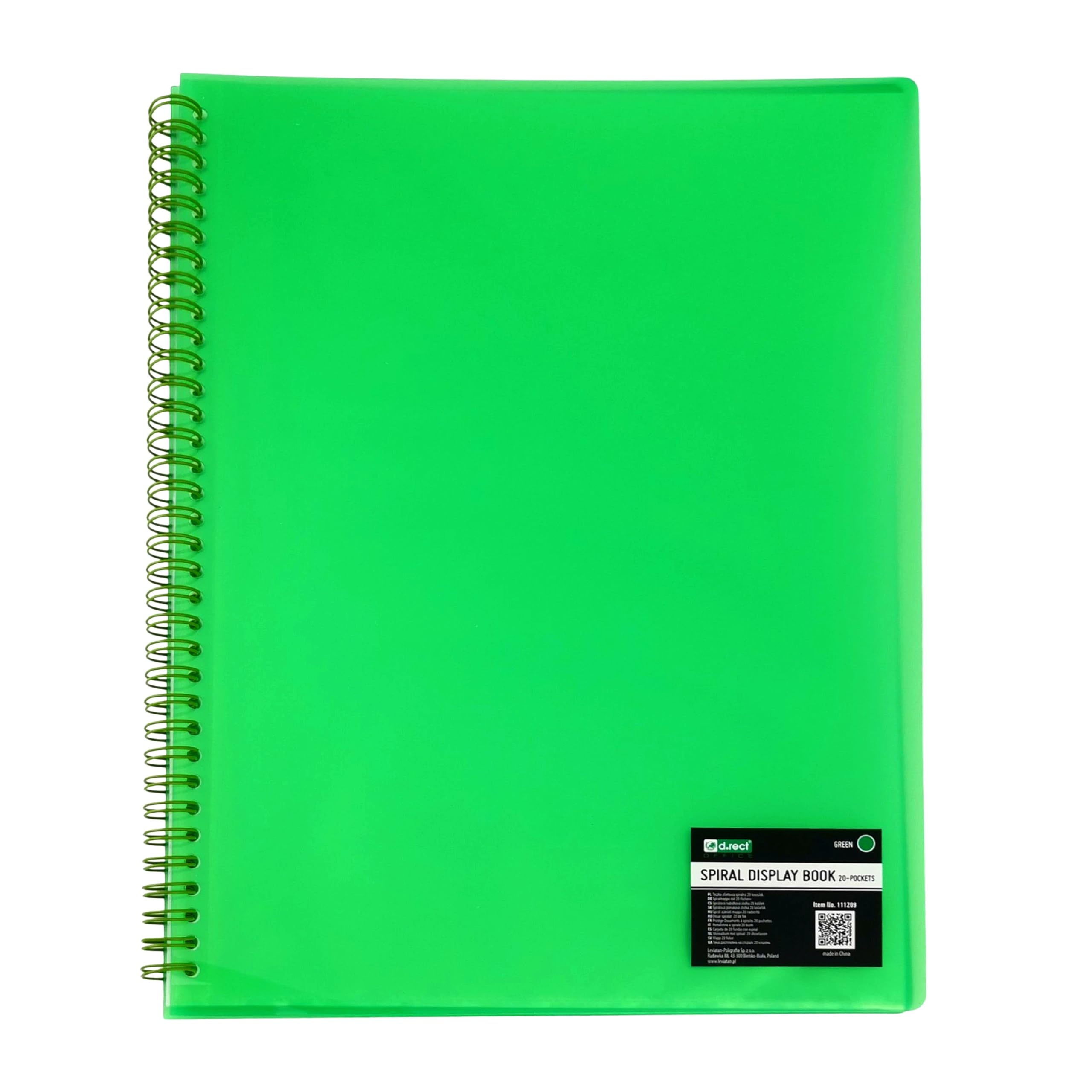 D.RECT Display Book PP A4, 20 Pockets, Display Folder, Solid, Presentation Folder, Offer Folders, Spiral Display Book, Green