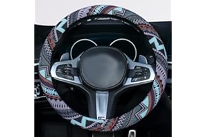 Istn Ethnic Style Coarse Flax Cloth Automotive Steering Wheel Cover Anti Slip and Sweat Absorption Auto Car Wrap Cover (M, 14