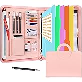 Leathario Portfolio Binder, Includes 5 Folder Index Dividers, 13 Inch Tablets Organizer with Handle, Vegan Leather A4 Padfolio, Multi-Pocket Notepad Business Planner Professional Document