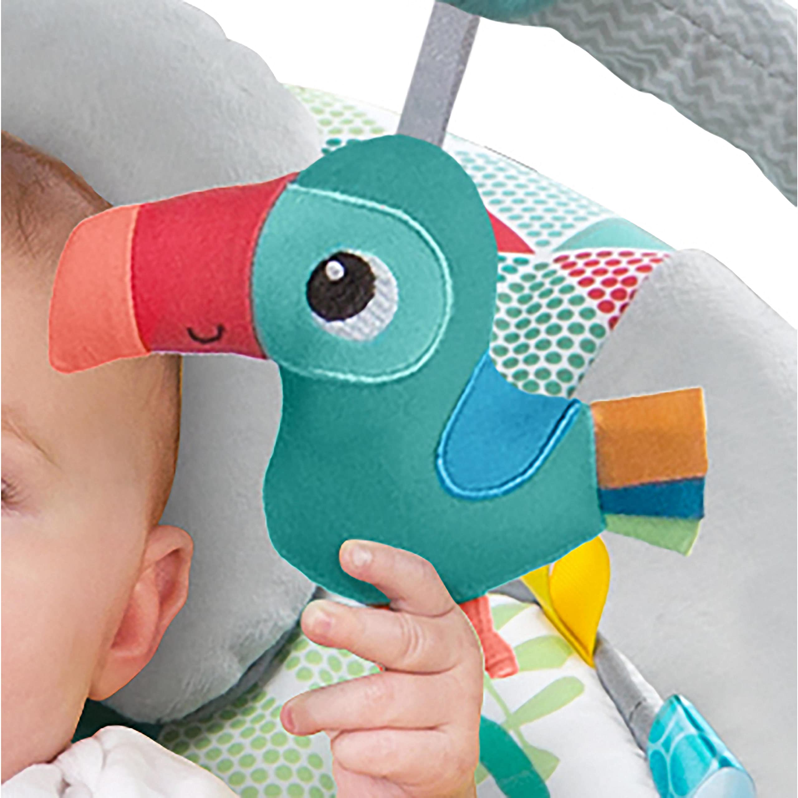 Bright Starts Baby Bouncer Soothing Vibrations Infant Seat - Taggies, Music, Removable -Toy Bar, 0-6 Months Up to 20 lbs (Toucan Tango)
