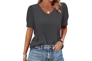 isermeo Womens Tops Short Sleeve Buttons Shirts V Neck Summer Shirts Blouses Dressy Casual Fashion S-XXL