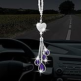 Frienda Bling Car Rear View Mirror Accessories for Women Valentine Cute Heart Crystal Hanging Charm Diamond Decoration Lucky Interior Ornament Pendant Gift(9.8 Inch,Purple)