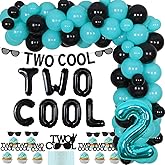 Wonmelody Two Cool Birthday Decorations for Boys Two Cool Sunglasses Banner Teal and Black Balloon Arch Kit 2nd Cake and Cupcake Toppers for Little Man 2 Years Old Birthday Party