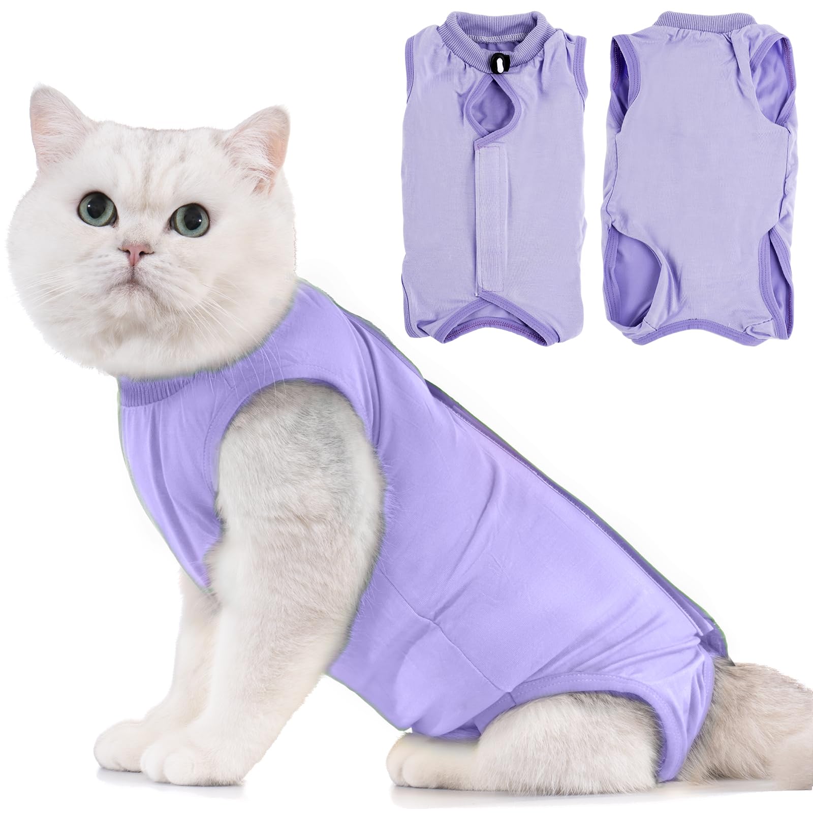 Avont Cat Recovery Suit Post Surgery, Elizabethan Collar & Cone Alternative, Kitten Onesie Pet Surgical Spay Shirt for Abdominal Wounds or Skin Diseases -Lavender(S) — image 1