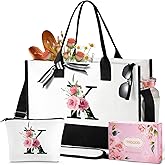 TRSODD Birthday Gifts for Women Mothers Day Gifts for Mom Wife Grandma Daughter Sister Teacher Initial Tote Bag with Adjustable Shoulder Strap and Makeup Bag K