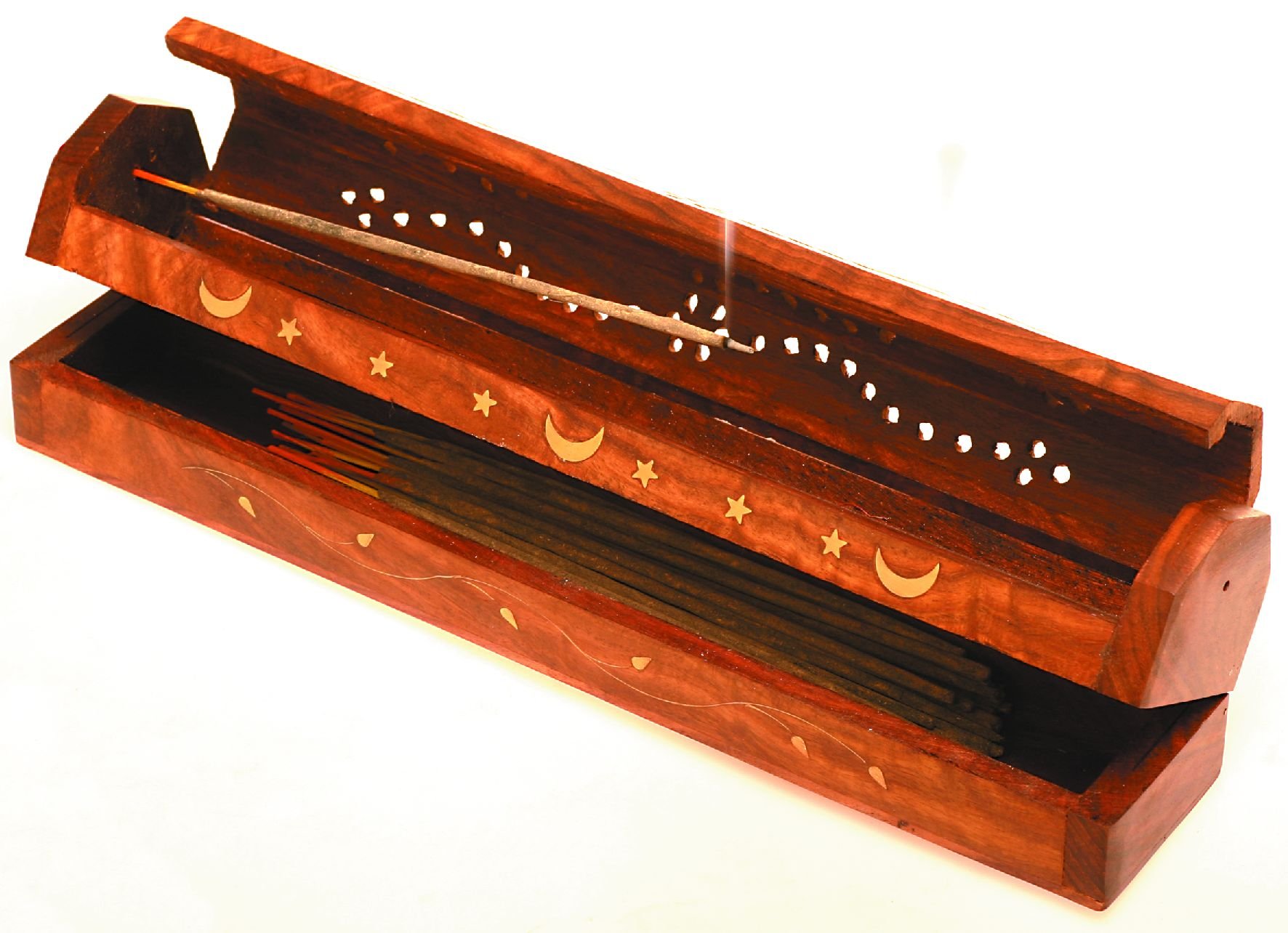 Travel crate - Incense holder Wooden with Brass inserts and Schitzarb