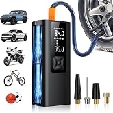 Tire Inflator Portable Air Compressor, 150 PSI &amp; 3X Faster Cordless Air Pump for Car Tires, with Tire Pressure Gauge, LCD Dual Screen, Automatic Stop and LED Light, Bike Pump, for Motorcycle, Ball
