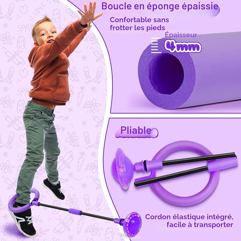 Anneau de Saut d'obstacle Clignotant pour Enfants - Ballon de Saut Pliable - avec Roue Lumineuse - Ballon de Clignotant - pour Filles de 6, 7, 8, 9 et 10 Ans(Violet) — photo 6 sur 7