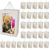 30 Pack White Gift Bag with Clear Window, 13.4 x 9.4 x 5.5 Inch Clear Bouquet Gift Bags with Handle, Empty Paper Tote Flower Shopping Bags for Wedding, Valentines, Bridal Shower, Festivals Party