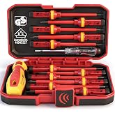 1000V Insulated Electrician Screwdriver Set - 13-Piece Professional Electrical Screwdriver Set Insulation Handle CRV Steel Magnetic Phillips Slotted Pozi Torx Tips VDE &amp; GS Certified