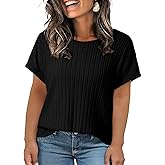 Eytino Plus Size Tops for Women Summer Casual Crewneck Short Sleeve Ribbed Knit T-Shirts Blouses(1X-5X)
