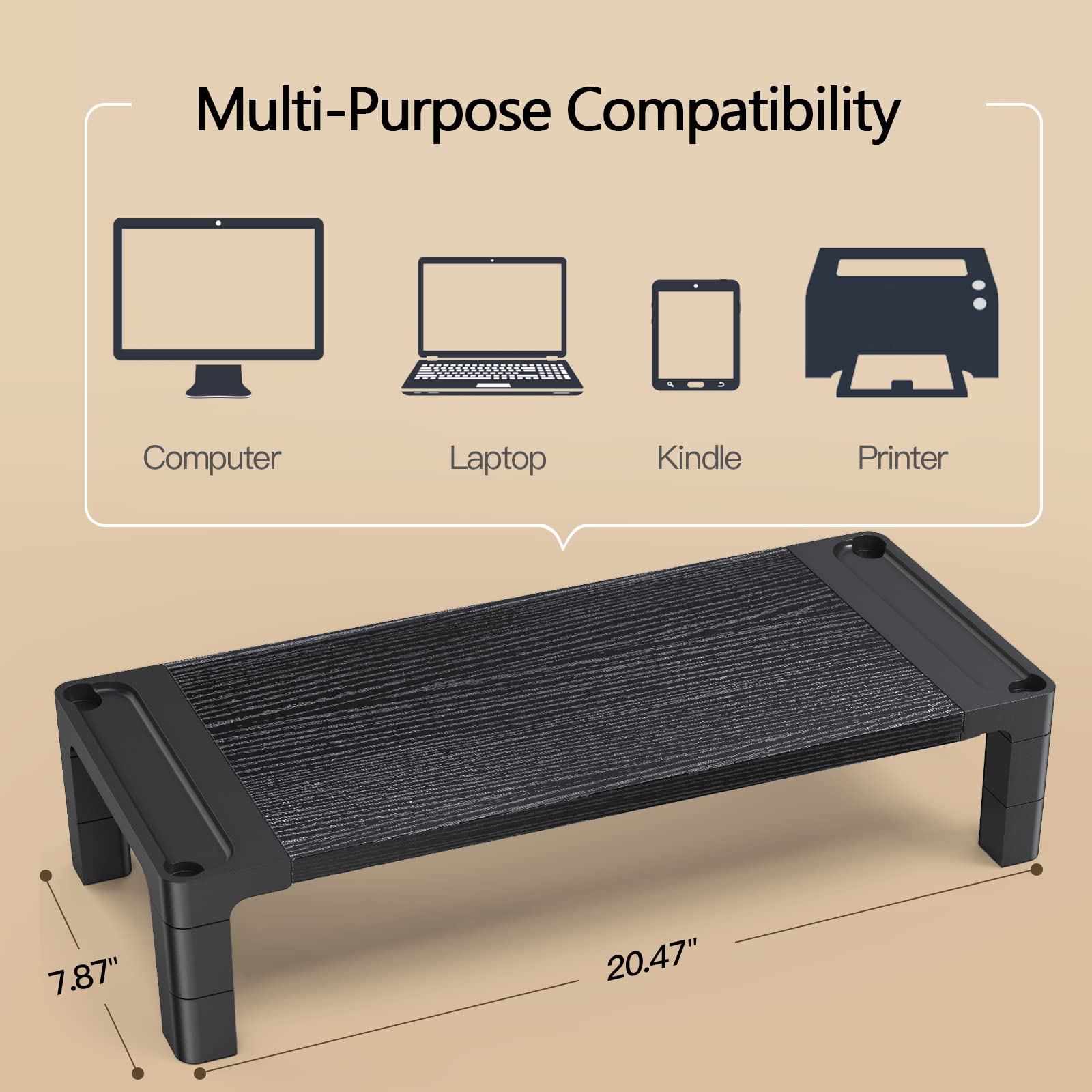 HUANUO Computer Monitor Stand Riser, Adjustable Laptop Stand Riser, Monitor Stand for Desk, Height Adjustable Desk Organizer for Laptops, Computers, Printers, PC, Desktop