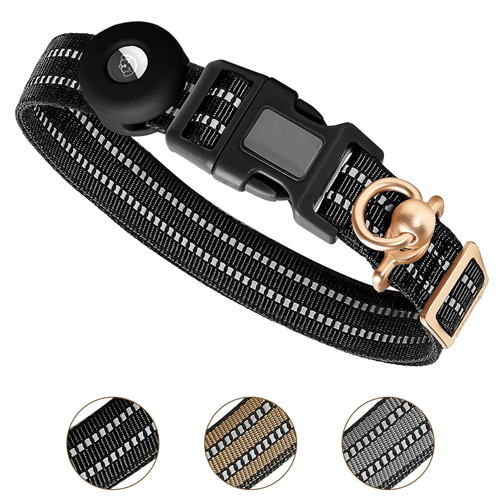 Ledeak Tactical Dog Collar for AirTag, Waterproof Nylon Dog Collars with Silicone Protective Case for Apple Airtag, Reflective Adjustable Durable Dog Collar for Medium Large Dogs (Black, M)